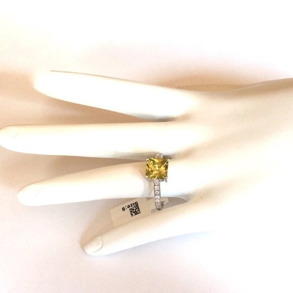 Sterling Silver Green Cubic Zirconia Ring Size 9 10 Princess Simulated Peridot - Picture 7 of 12